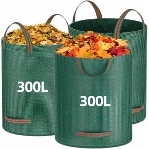 NouvelHorizonstore-Sac D&eacute;chets Verts Jardin 3x300L - Sac Jardin Dechets Extra R&eacute;sistant avec 4 Poign&eacute;es et Barre de Support, en PP &Eacute;pais R&eacute;utilisable pour Feuilles, Mortes, Branches et D&eacute;chets V&eacute;g&eacute;ta - Neuf