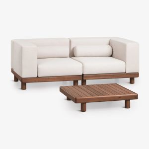 Ensemble De Jardin Avec Canap&eacute; Modulaire 2 Pi&egrave;ces Comprenant 2 Modules D'angle Et Une Table Basse En Acacia Edrien Brun Acacia - Neuf