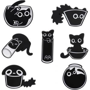 Kgabery-Lot De 7 Épingles À Revers En Émail Avec Motif Chat Noir Pour Femmes Et Filles-Broche Mignonne En Émail Pour Vestes,L,Métal - Neuf
