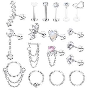 Helix Piercing Bijoux Set Acier Chirurgical Cartilage Helix Tragus Piercing Oreille Hypoallergénique Boule Zircone Piercing Oreille Rings Helix Piercing Bijoux 16 G - Neuf