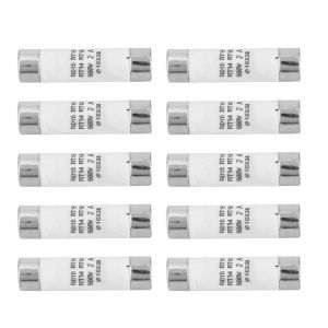 Fusible cylindrique a haut pouvoir de coupure, 10 pieces, avec indicateur, 10 x 38, 380-500 V CA, 2 A - Neuf