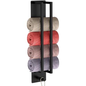 Porte-serviettes noir sans perçage-Porte-serviettes d'invité autocollant-420 x 90 x 75 mm-En acier inoxydable-Petit porte-serviettes avec crochets pour salle de bain-Porte-serviettes - Neuf