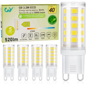 Ampoule G9 Led Blanc Chaud 2700k, 3.2w 520lm Equivalent 40w, Classe C Ampoule Led G9, 16mm X 50mm, 220-240v, Base En C&eacute;ramique, Non-Dimmable, Lot De 5 - Neuf