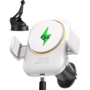JGD-Support T&eacute;l&eacute;phone Voiture Induction 15W Mag-Safe, Certifi&eacute; Qi2 Chargeur Induction Voiture avec Ventilateur et LED, Charge Rapide, Compatible iPhone 16 Pro Max/15/14/13/12 etc, Blanc - Neuf