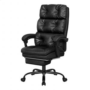 ALFORDSON Fauteuil de bureau avec coussin double couche, rev&ecirc;tement en cuir PU, Noir - Neuf