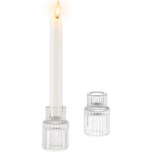 Kalanka-Porte-Bougies Set Of 2, Bougeoirs En Verre Transparent Pour Bougies, Petits Bougeoirs Pour Décoration D'intérieur, Bougeoirs Décoratifs Pour Tables D'hôtes - Neuf