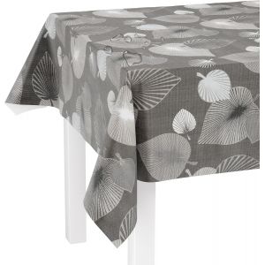 SJZG-Nappe Lavable Au Mètre - 220 X 140 Cm (Bord Coupé) - Motif Feuille Élégante - Gris - Imperméable - Idéal Comme Nappe Ou Chemin De Table Pour Tente À Bière - Neuf