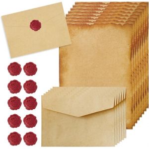 L'Ensemble De Papeterie Vintage Papier 16 Papier Vintage 10 Enveloppe Ancienne Papier À Lettre et 10 Autocollants De Sceau En Cire, Ensemble De Papier À Lettre Vintage pour Mariages Invitations Cartes - Neuf