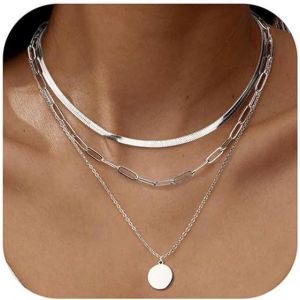 Kalanka-3pcs Collier Femme Acier Inoxydable Chaine Pendentif Plaqué Or 14k Collier Ras De Cou Réglables Empilables Colliers À Pendentif En Croix/Pièce/C?ur Colliers Femme Or Chaîne Argent Femme - Neuf