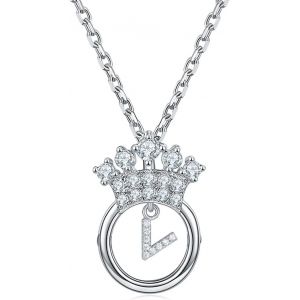 Kal-Chaîne Femme C?urcollier Pendentif 26 Lettres Alphabet Initiales Avec Zirconium,Collier Couronne,Bijoux Lettre Personnalisés Pour Mère Fille Femmes Filles - Neuf