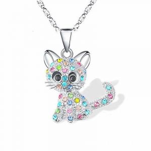 Collier Chat Pour Filles, Pendentif En Cristal, Cadeau Pour Amoureux Des Chats, Bijoux Pour Filles, Fille, Petite-Fille, Nièce, Anniversaire - Neuf