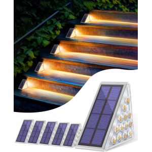 Lampe Solaire Exterieur - 6 Pi&egrave;ces Lampes Solaires Pour Escaliers - 13 Leds Blanc Chaud - Ip65 &Eacute;clairage &Eacute;tanche Pour Jardin, Patio, Garage, Marche, Escaliers - Neuf