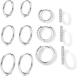 6 Paires Boucles D'oreilles Cr&eacute;oles Argent, Hypoallerg&eacute;nique Boucles D'oreilles Plaqu&eacute; Or 14k, Creoles Acier Inoxydable, Boucles D'oreilles Femme Homme[Bou9241928] - Neuf