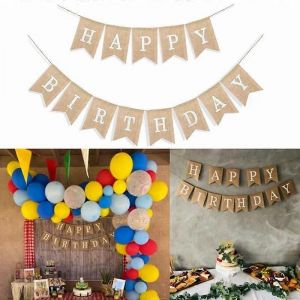 13 drapeaux joyeux anniversaire fête décoration à la maison fournitures vintage lin jute toile de jute fanion bannière nid d'ange fond photographie accessoires - Neuf