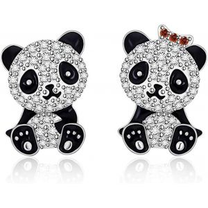 Kal-Jolies Boucles D'oreilles À Tige En Forme De Panda Pour Femmes Et Adolescentes, Mignonnes En Argent Sterling Plaqué Cristal, Animal De Compagnie, Bijoux Tendance, Cadeau Pour Fille - Neuf