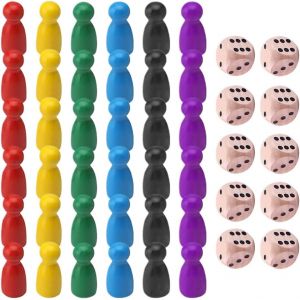 Eryi-24 Pièces Figurines En Bois Pour Jeux De Société Et 10 Dés En Bois, Pions De Jeu En Bois, Ensemble De Pions, Pions De Col, Pions De Bouteille (Multicolore) - Neuf