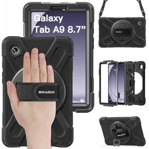 Coque Pour Samsung Galaxy Tab A9 8.7 Pouces 2023, Étui De Robuste Avec Support Rotatif À 360°Et Dragonne, Bandoulière, Porte-Stylet, Résistant Housse Pour Sm-X110/Sm-X115/Sm-X117, Noir - Neuf