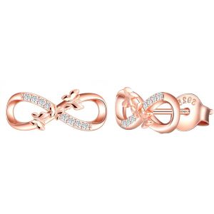 Collier Bracelet Boucles D'oreilles Pour Femme,Ensembles De Bijoux En Argent 925,Boucle D'oreille Bracelet Collier De Papillons Volants Et De Symbole Infini,Zircon Incrusté,Or Rose - Neuf