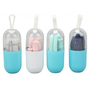 Lot de 8 pailles reutilisables pliables en silicone, portables, ecologiques, faciles a nettoyer, avec etui et brosse, bleu, rose, vert, gris - Neuf