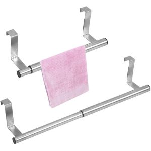 Eryi-2 Pièces Porte Torchon Cuisine Sans Percage Télescopique Porte Serviette Cuisine En Acier Inoxydable Support Torchon Cuisine Pour Cuisine Salle De Bain (Argent) - Neuf