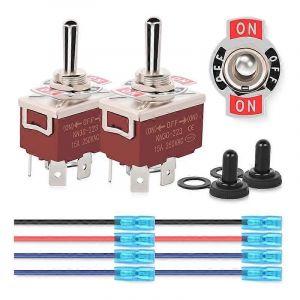 Interrupteur à bascule de polarité inversée à 4 broches 2PCS 12V interrupteur à bascule momentané 30A On Off On DPDT 3 Position Capuchon de botte étanche - Neuf