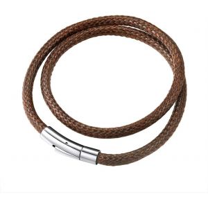 Kal-Bracelet À Double-Tours Cordon Cuir Tressé/Bracelet Cordon En Cuir Artificiel Tressé 5mm 18/20/22cm (Noir/Marron) Bracelet Cordon Pour Homme Femme Cadeau Noel Anniversaire (Bijoux Boîte) - Neuf