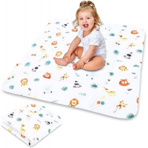Tapis D'eveil Chambre Bebe - Matelas De Sol Enfant Pour Eveil Jeux Au De Parc Tapis En Coton Et Epais Pour B&eacute;b&eacute; Et Enfants 100 Cm Certificat Oeko-Tex Safari - Neuf