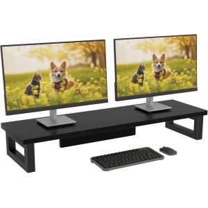 SUBZONAL-Rehausseur Ecran, 91x26cm Rehausseur Ecran PC Bureau Support 2 Moniteur R&eacute;Hausseur &eacute;Cran Ordinateur, Support Double Ecran PC Laptop Monitor Stand Desk Shelf (Noir, 91x26x12,5cm) - Neuf
