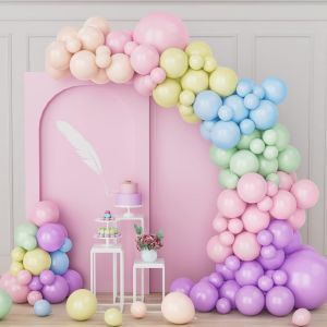 Pastel Balloon Arch Kit, 164 Pieces Macaron Pink Purple Blue Yellow Green Orange Garland Balloons Set, Diy Kit Rainbow Balloons Pastel Latex For Boy Girl Party Birthday Wedding - Neuf