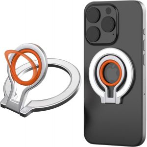 KALANKA-Anneau Téléphone Double Support magnétique Compatible avec MagSafe, Portable Réglable à 360° Téléphone Phone Ring Holder avec Poignée en Silicone pour iPhone, Samsung.8D White Orange - Neuf