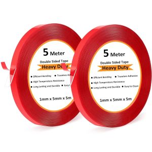 Ruban Adhesif Double Face Extra Fort, 2 Rouleaux De Adh&eacute;sif Double Face Transparent Multifonctionnel &Eacute;tanche Longueur 5M, Largeur - Neuf