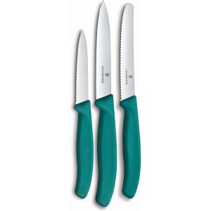 Kalanka-Swiss Classic Set De Couteaux De Cuisine, 3 Pi&egrave;ces, Couteau &Agrave; L&eacute;gumes, &Agrave; Tomates Et &Agrave; Petit D&eacute;jeuner, Manche Plastique Robuste, Acier Inoxydable, Vert - Neuf