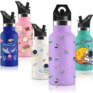 Gourde Isotherme Avec Paille, Gourde Inox Enfant, Sans Bpa, 350ml, Garder Au Chaud Pendant 12 Heures, Froid 24 Heures, Convient Aux Fille, Garçon, Écoles,Écoles,Parc D'attractions - Neuf
