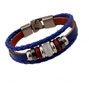 Bracelet Simple Style Punk Vintage, Bracelet Unisexe En Alliage De Cuir De Vache Synthetique (Bleu) - Neuf