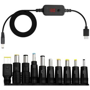 Thef-Câble Adaptateur Pd Vers Dc, 5 V/9 V/12 V/15 V/20 V, Usb Boost Converter Dc Digital Display Router Cable, Type C To Dc5521 With Dc Conversion Heads (10 Dc Conversion Heads) - Neuf