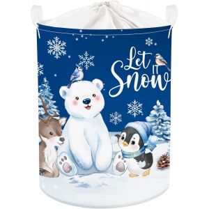 45l Panier Rangement Bébé Hiver Animaux Ours Bleu Corbeilles À Linge Sale Cerf Garçons Filles Pour Vêtements Boite De Rangement Jouets Pour Salle De Bain Chambre À Coucher - Neuf