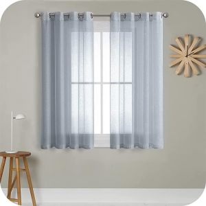 Eryi-2 Pièce Rideau Voilage Gris 140x145 Cm À Oeillet Semi-Transparent En Effet Lin Décorations D'intérieur De Fenêtre De Salon Moderne Chambre Cuisine Balcon Baie Vitrée Léger Romantique - Neuf