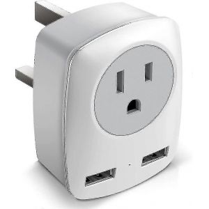 Adaptateur de voyage, adaptateur de prise US vers Irlande/Hong Kong avec 2 ports USB et 1 prise electrique, voyage Amerique vers Europe, Irlande, Royaume-Uni, Angleterre, Ecosse - Neuf