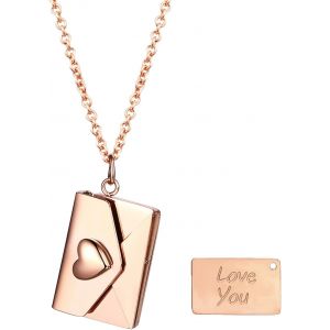 Kal-Collier Enveloppe Photo Personnalisé Pendentif Livre Personnalisable En Acier Inoxydable - Bijoux Avec Médaillon Gravé Avec Message Cadeau Secret Pour Couples Et Famille - Neuf