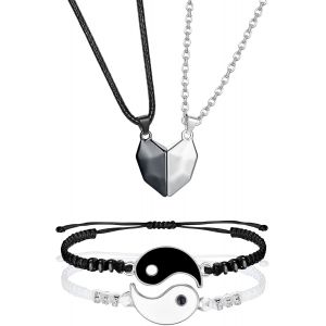 Trahoo-4 Pcs Collier Puzzle Pendentif Coeur Bracelet Tressé Yin Yang Collier Couple Magnétique Collier D'amitié Bff Colliers Cadeau De La Saint Valentin/Noël - Neuf