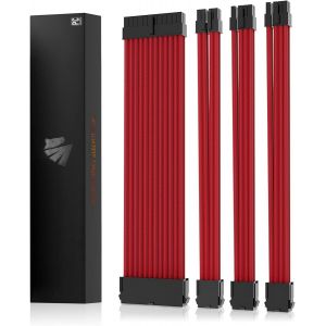 Extension de c&acirc;ble PSU,Kit de c&acirc;bles gain&eacute;s pour GPU/CPU,Rallonge de c&acirc;ble d'alimentation 16AWG avec Peignes de c&acirc;ble,24PIN/(6+2) PIN/(4+4) PIN,30CM,Rouge.[Y40] - Neuf