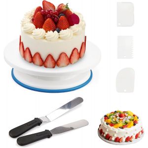 6 Pièces Kit De Plateau Tournant Patisserie Rond 28cm Plateau Tournant Gateau Ustensiles À Pâtisserie Outils De Plateau Tournant Pour Gâteaux Avec Grattoirs À Gâteaux,Spatules - Neuf