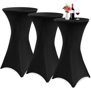 Lot De 3 Housse Pour Table Haute De Bistrot Ø 60-65 Cm, Nappe Cocktail Ronde Noire, Housse De Table De Cocktail Extensible En Spandex Pour Table De Banquet De Cocktail De Mariage(Noire) - Neuf