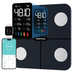 Balance P&egrave;se Personne, Healthkeep Balance Connect&eacute;e Imp&eacute;dancem&egrave;tre Grand &Eacute;cran Va Avec Fr&eacute;quence Cardiaque Avec 15 Mesures Avec App Pour Andriod Et Ios 180kg/400lb/28st, Bleu Marine - Neuf