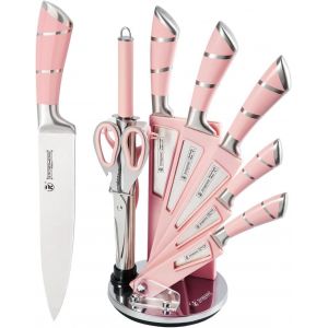 Mevronisshop-Couteaux De Cuisine, Set De 9 Couteaux De Chef Pointus Professionnels Rose, Ensemble De Porte - Couteaux &Agrave; Poign&eacute;e Creuse Ray&eacute;e, Id&eacute;al Pour Envoyer Famille Et Amis (Rose) - Neuf