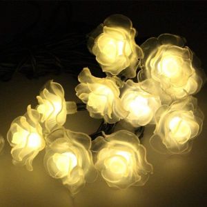 Kal-Guirlande Lumineuse Solaire, 50 Led Fleur Rose Étanche Eclairage D'ambiance Exterieur, Lumières Décorative Pour Patio Jardin Mariage Noël Fête (Blanc Chaud) - Neuf