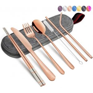 Couverts Set.Travel De Camping Couverts Set.304 Ustensiles Portables En Acier Inoxydable,Y Compris Étui Pour Le Déjeuner,L'école,Le Camping,Le Bureau,L'or - Neuf