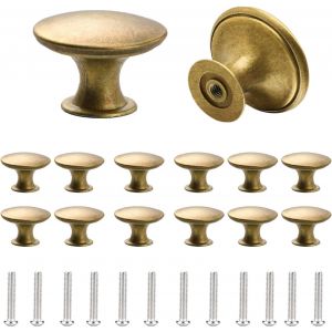 MEVRONISSHOP-Lot de 12 boutons de placard vintage chic en laiton antique, Rond Boutons d'armoire,Boutons de laiton antique, 30mm Vintage Laiton Poign&eacute;es Boutons de Meuble de Meuble pour Placards de C - Neuf