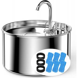 Subzonal-Fontaine &Agrave; Eau Pour Chat +6 Filtres + 3 &Eacute;ponges, Sus 304 En Acier Inoxydable, 24 Heures Gardent L'eau Propre, Capacit&eacute; De 2,2l, Ultra-Calme, Pas De Pulv&eacute;risation, Compact - Neuf