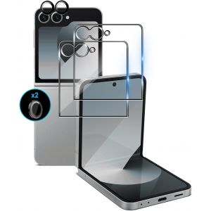 Kal-Verre Trempé Pour Samsung Galaxy Z Flip 7, 2 Pièces Protecteur D'écran Et 2 Pièces Caméra Arrière Protecteur, 9h Dureté Hd Sans Bulles Anti-Rayures Vitre Trempé Protecteurs - Neuf